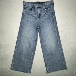 Banana Republic Jeans Women's 31 Blue High Rise Wide Leg Raw Hem Grunge Whiskers